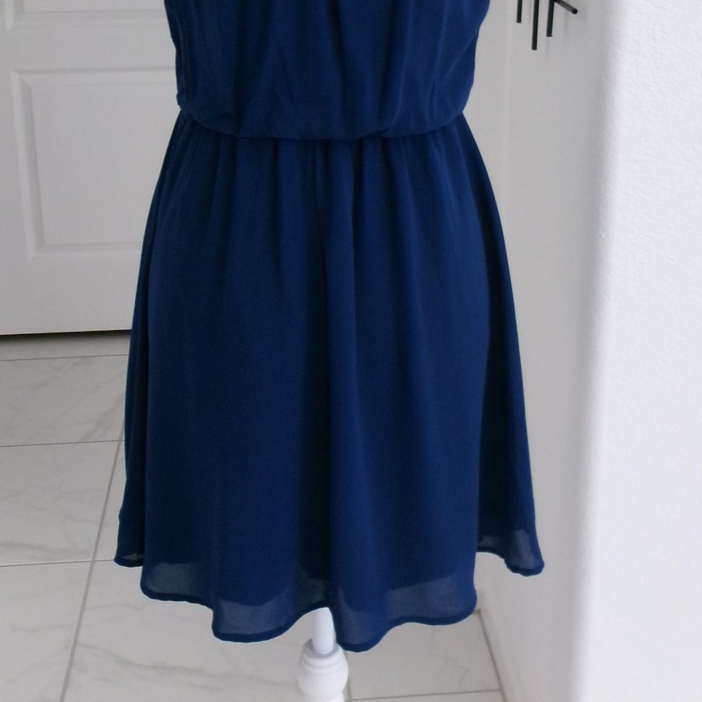 Lush Dark Blue Sleeveless Chiffon Flowy Dress Above Knee XS - Picture 9 of 14